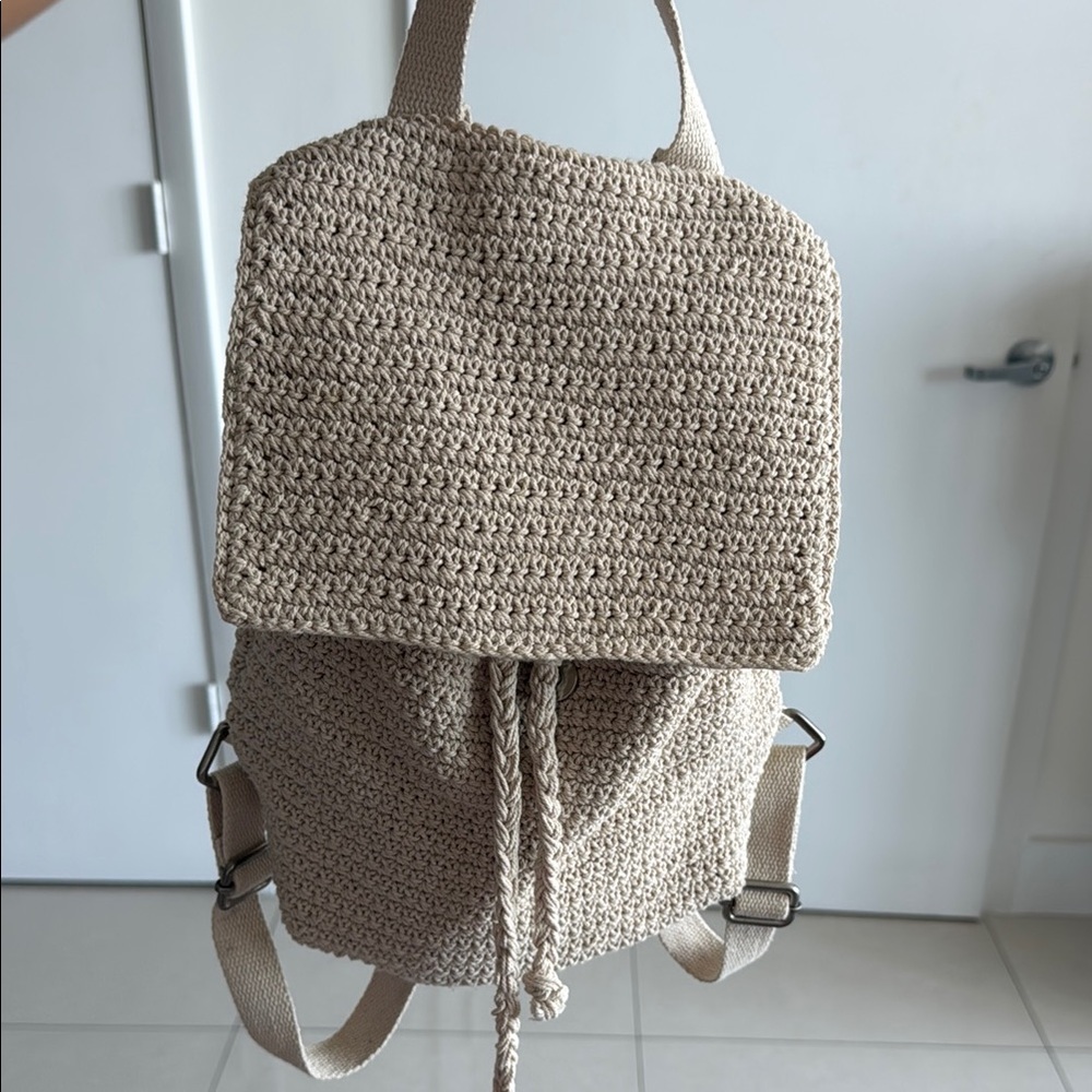 Beige Crochet Backpack